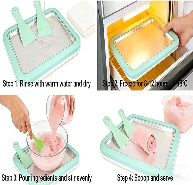 Rolled Ice Cream Maker,Instant Ice Cream Maker,Instant Gelato Pan/Roll,Food Grade SUS304 Stainless Steel Cool Plate Homemade DIY for Fun Parent-Child Activities