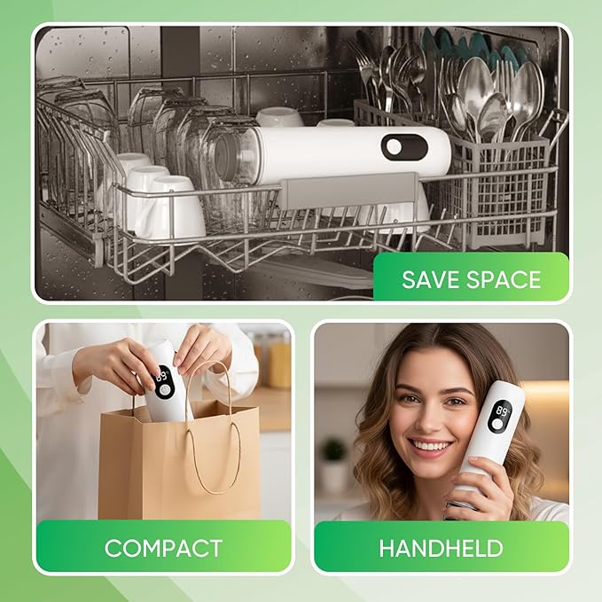 Handheld Vacuum Sealer for Food with Smart Voltage Display, Compact Portable Sealing Machine with 30 Reusable Bags (15 M 8.27×8.66 in, 15 L 10.24×11.02 in) and 2 Bag Clips
