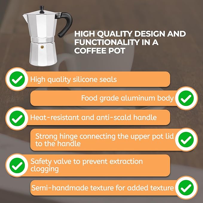 Aluminum 9 Cup 450ml Moka Pot Express Coffee Maker Stovetop Espresso Percolator Coffeemaker Italian Classic Style Brewing Greca Cafe Mocha Machine for Cafeteras Lover Camping Travel and Home Use 15oz