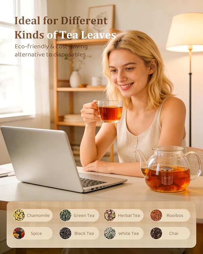 House Again Large Tea Infusers, Extra Fine Mesh Tea Strainers for Loose Tea, Slim Threaded Lid & 304 Stainless Steel, Filter Bags Diffusers, Loose Leaf Tea Steeper for Brew Tea Spices & Seasonings
