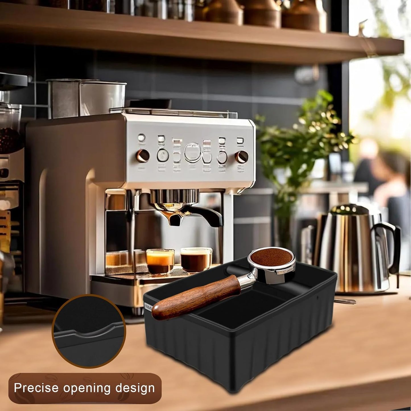 NMWearthmone Espresso knock box,Coffee grounds pucks knock box,Espresso Knock Box with Knock Bar and Non-Slip Rubber Base Knock Box,Shock-Absorbent Durable Barista Espresso Coffee Knock Box (Black)