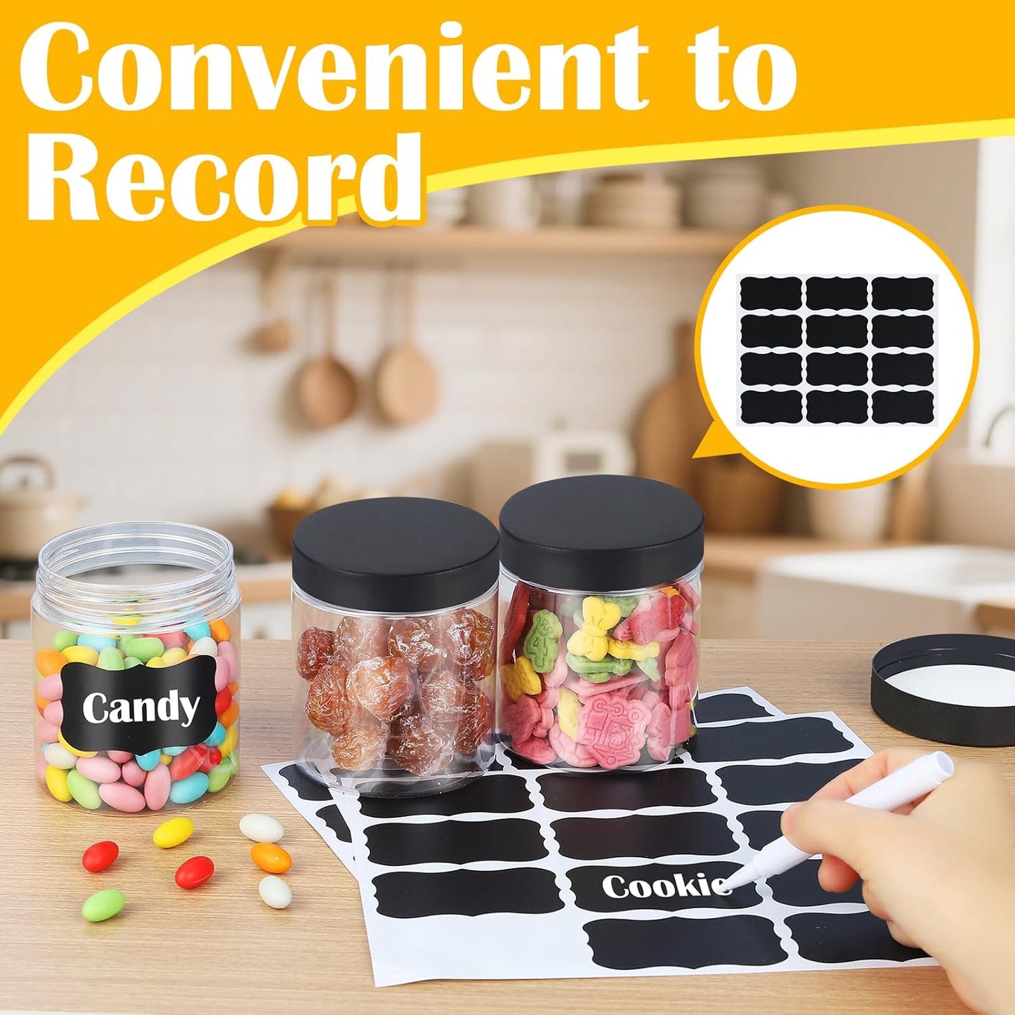 36 PCS 16 OZ Plastic Jars with Screw On Lids,Labels Refillable Empty Round Slime Containers for Storing Dry Food, Honey Jam, Cream, Butter, Lotion, black