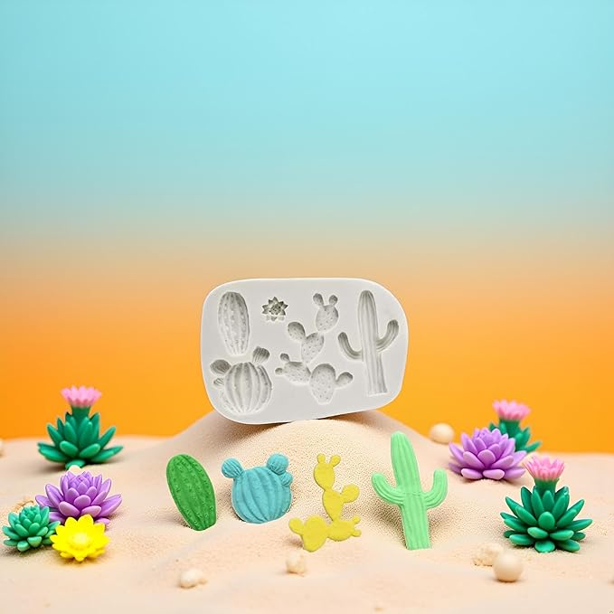 Gray Cactus Silicone Fondant Mold Cacti Chocolate Candy Mold For Cake Decoration Cupcake Topper Sugar Craft Polymer Clay Gum Paste Fondant and Gum Paste Molds Pastry and Baking Molds