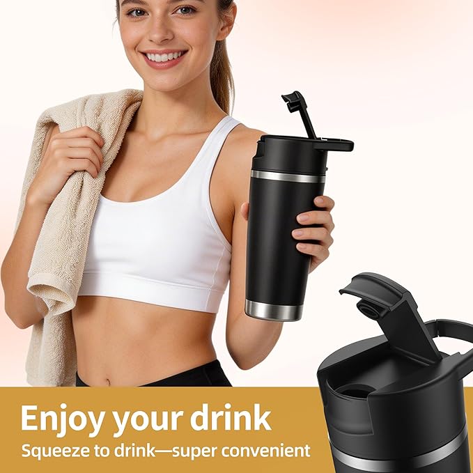 Portable Personal Blender 20oz Vacuum Cup Cordless Blende for 120 Watt Rechargeable Personal Size blender With Stainless Steel Bottle Ideal For-Shakes and Smoothies, BPA Free (Black）