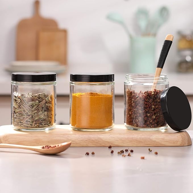 12 Pack, 8 OZ Clear Candle Jars For Making Candle, Thick Glass Jars with 12 Metal & 12 Plastic Lids - Empty Round Food Storage Containers, Canning Jar For Spice, Powder, Liquid, Sample - Food Grade