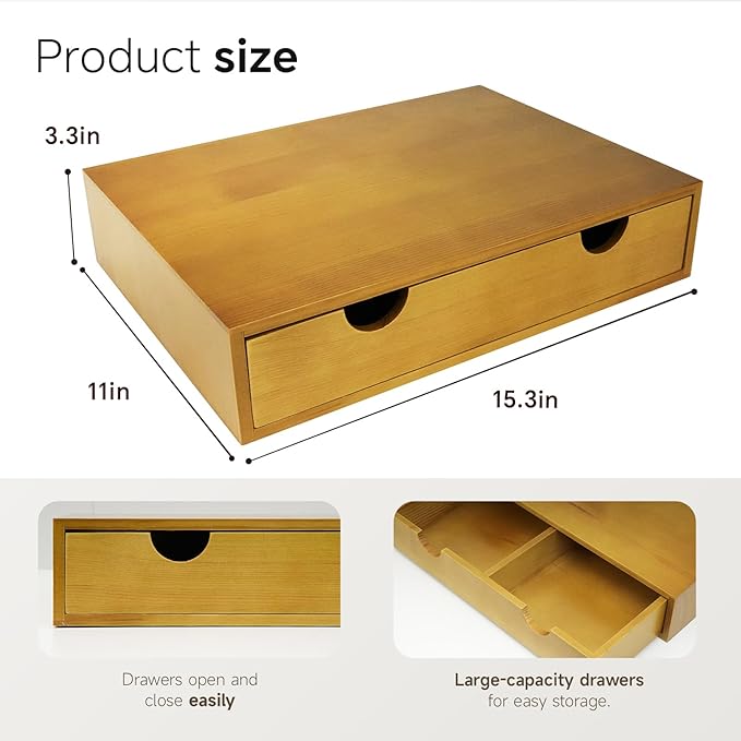Coffee Pod 15" X 11" X 3" Natural Wood Countertop Organizer Drawer, Counter Top Espresso Tea Bag Station Storage Holder Box, Brown
