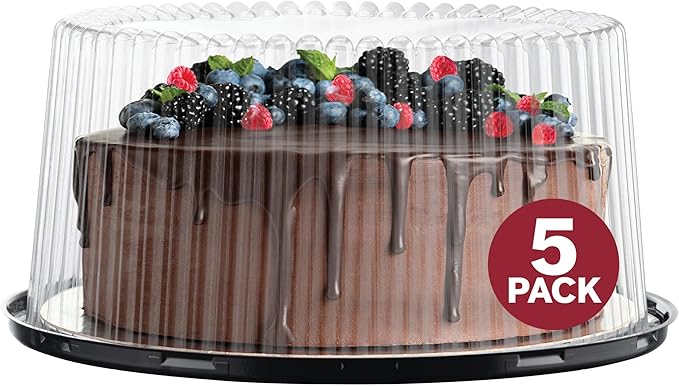 10-11" Plastic Disposable Cake Containers Carriers with Dome Lids and Cake Boards | 5 Round Cake Carriers for Transport | Clear Bundt Cake Boxes Cover | 2-3 Layer Cake Holder Display Containers