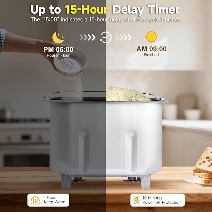 Davivy Bread Maker Machine with 2 Dough Kneading Paddles,15-in-1 Automatic Large Capacity Bread Machine Nonstick Bowl For Bread, Jam& Yogurt, 3 Loaf Sizes and 3 Crust Settings