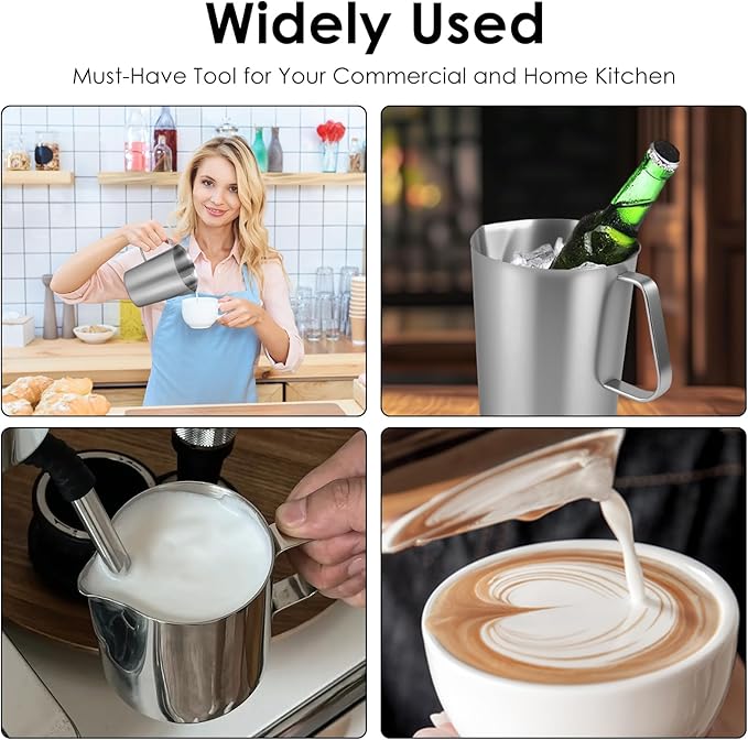 2 Pcs Stainless Steel Pitcher with Lid, 2 L/70 OZ Large Metal Measuring Cup with Marking and Handle, Large Mouth Graduated Beakers, Milk Frothing Jug Metal Pitcher for Coffee Latte Art, Hot/Cold Water