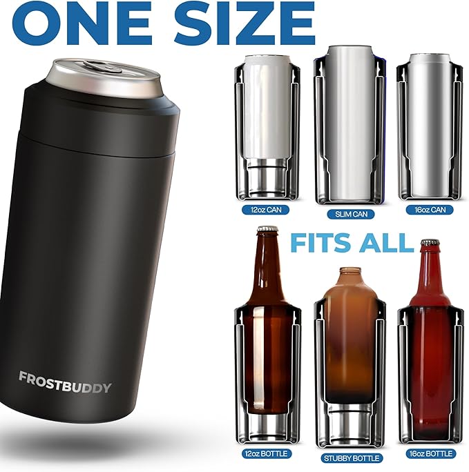 Frost Buddy Universal Buddy Can Cooler - Fits All - For Regular 12 & 16 oz or Slim-Size Bottles - Insulated Double-Walled Stainless Steel (Orange)