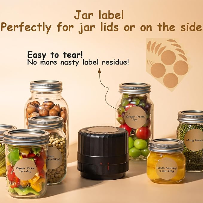 HTPOW Electric Mason Jar Vacuum Sealer - Fully Automatic Mason Jar Vacuum Sealer Kit for All Mason Jars with Regular Lids and Wide Mouth Lids, A Must-Have Tool for Canned Foods/Pantry - White
