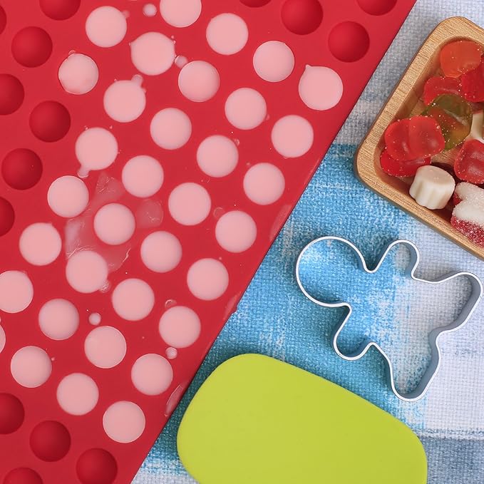Mini Round Silicone Molds, 148 Cavities Semi Sphere Chocolate Candy Mold for Baking and Freezing Chocolate Chip/Gumdrop/Cookie/Dog Treat/Cake Decor/Fruit Snack (with a Scraper)