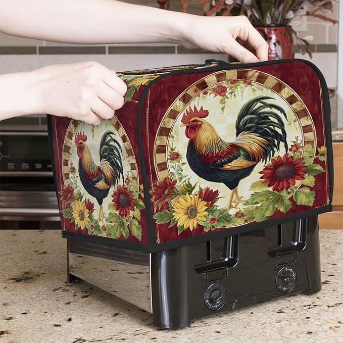 Rooster Red Animal Toaster Cover 2 Slice Dust and Fingerprint Protection Toaster Bread Maker Covers Washable Kitchen Small Appliance Covers for Kitchen Accessories Decor Bakeware Women Gift