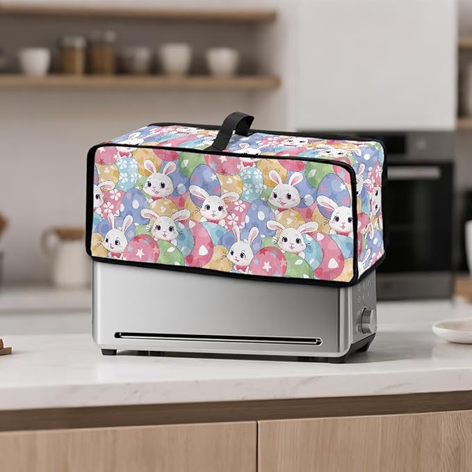 Easter Cute Bunny Toaster Cover Long Slot 2 Slice Slim Christmas Toaster Cover, Heat-Resistant Small Appliance Covers Dustproof Protective Covers for Modern Home Festival Decor