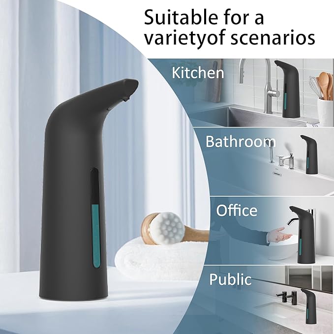 Automatic Soap Dispenser Touchless,400ML Hand & Dish Countertop Electric Liquid Rechargeable Dispenser with Sensor,Modern 4 Gear Adjustable Waterproof Kitchen Auto Soap Pump（Black）