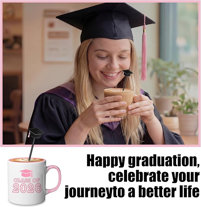 SiliFine 30 Pcs Graduation Cap Drink Stirrers Graduation Stir Sticks Coffee Stirrers Cocktail Mixers Plastic Swizzle Sticks Hot Cocoa Bar Supplies for Party Bar Coffee Tea Favors (Pink)
