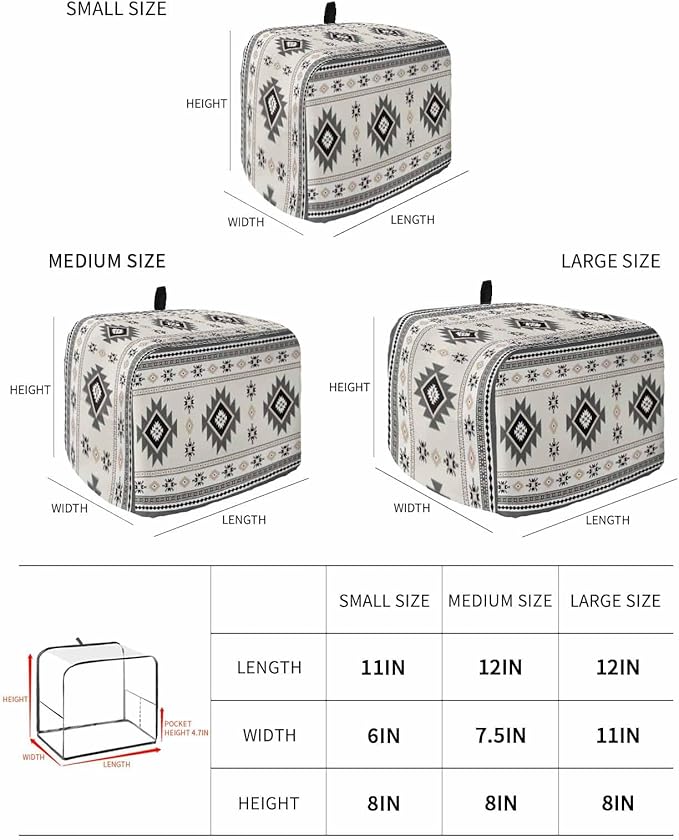 Gray Beige Boho Toaster Cover 2 Slice, Ethnic Tribe Vintage Dustproof Bakeware Oven Protector with Top Hook, Southwestern Waterproof Small Kitchen Appliance Toasters Dust Cover, 12"x7.5"x8"