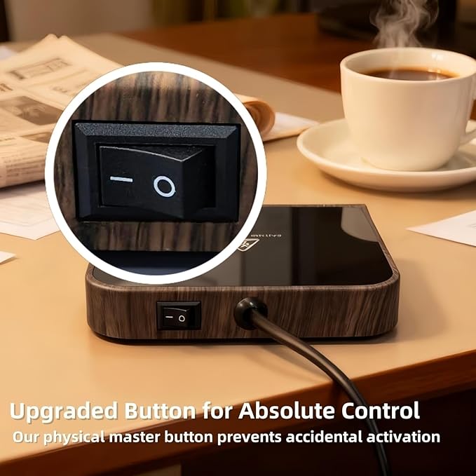 Coffee Mug Warmer & Candle Warmer 46W Electric Cup Warmer for Desk - Smart Digital Display 6 Heat Settings Timer Auto Shut-Off Work from Home Office Gift (Wood)