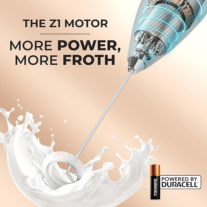 Zulay Kitchen Powerful Milk Frother Wand With 4 AA Duracell Batteries - Ultra Fast Handheld Drink Mixer - Electric Whisk Foam Maker for Coffee, Lattes, Cappuccino, Matcha & Creamer - Maple
