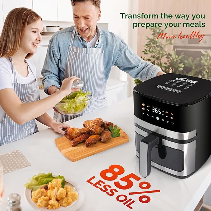 5.8QT Digital Air Fryer with Viewable Window, Air Frying, Reheat, Easy for Frozen Food, Snacks, Dinner, Large Square Basket than Round, Portable for Family & Apartment, Gift Box Included