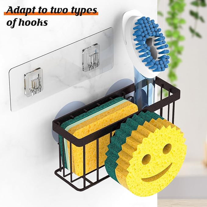 Sponge Holder Smiley Face,Sink Caddy for kitchen Sink, Kitchen Organizer Sponge Holder with 2 PCS Suction Cups/1 PCS Adhesive Strips,Designed for Sponge,Soap,Dish brush,Scrubber-Bronze