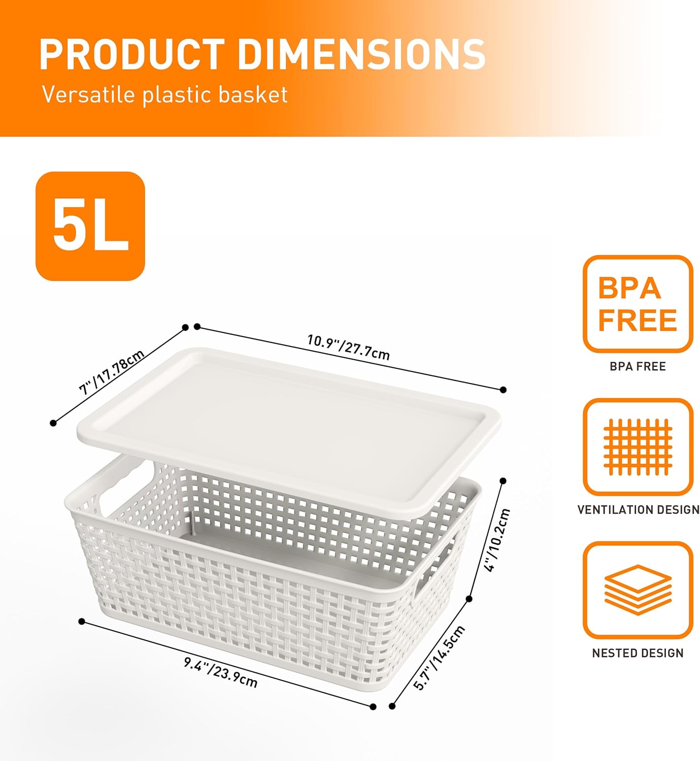 Plastic Storage Baskets With Lid, Storage Bins for Organizing, Stackable Decorative Containers for Shelves Drawers Desktop Closet Playroom Classroom Office, 8 Pack-White