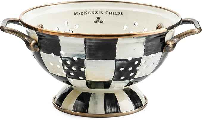 MACKENZIE-CHILDS Enamel Colander, Decorative Kitchen Strainer, Small, Black-and-White Courtly Check