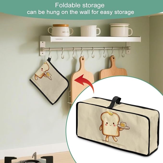Butter Bread Print Toaster Cover 2 Slice, Fits 2-Slice Long Slot Toaster, Slim Lightweight Kitchen Small Appliance Cover, Foldable Portable and Machine Washable