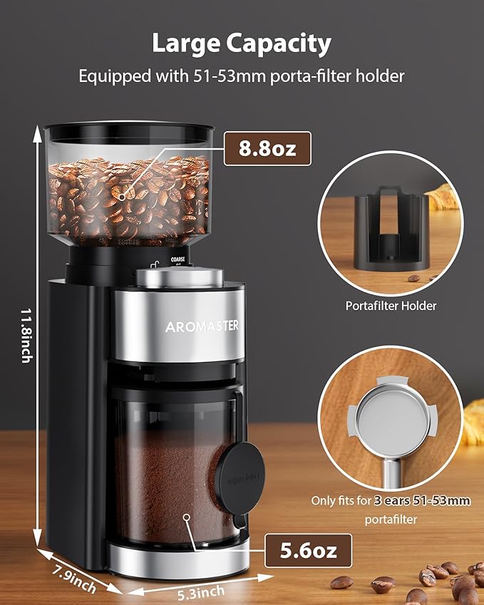 Conical Burr Coffee Grinder,3-Ear Portafilter Holder