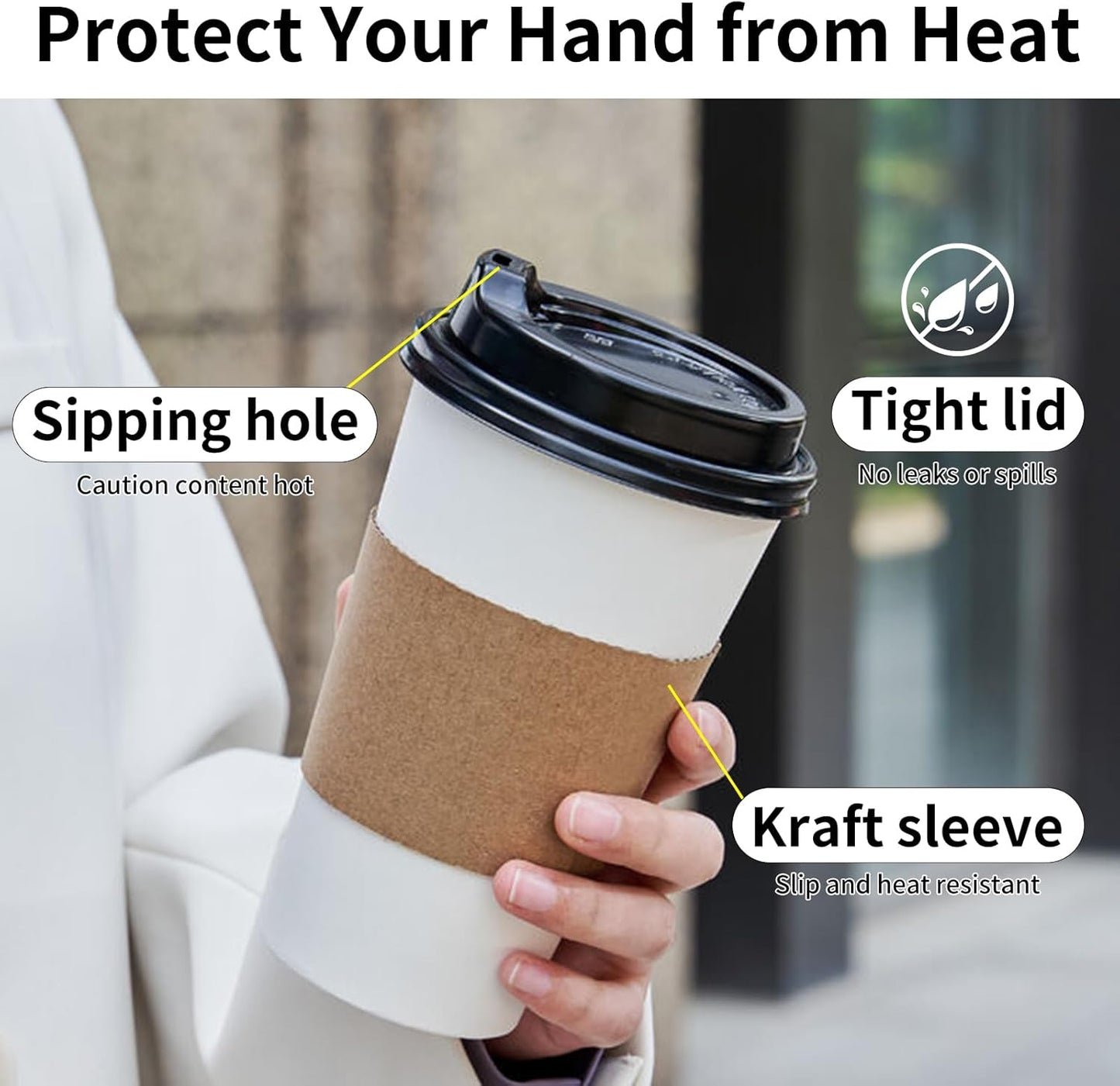 YEEHAW Disposable Coffee Cups with Lids 16 oz 50 Pack, Coffee cups with Lids and Sleeves, To Go Coffee Cups, Hot Paper Cups for Hot Beverages in Party, Family, Office, Upgraded