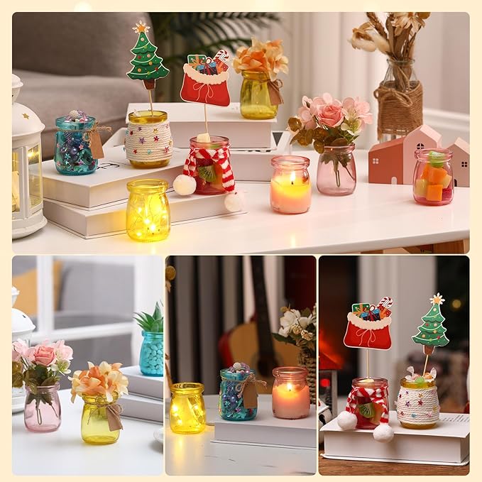 Qinyoung 54 Pack Bulk 3.4 oz Mini Colored Glass Mason Jars with Cork Lids & Labels & Twines — Decorative Storage Containers Multi-purpose for Wedding Holiday Party Favor Gifts DIY Craft Home Decor