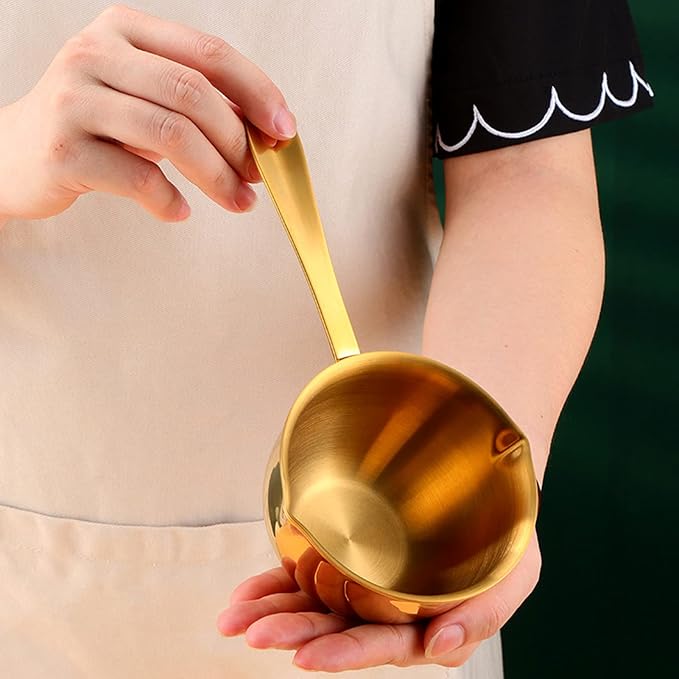 Stainless Steel Butter Warmer, Saucepan Chocolate Milk Butter Melting Pot Small Sauce Pan with Pour Spouts Cooking Pot for Hot Oil Soup Coffee Tea Warming (Gold)