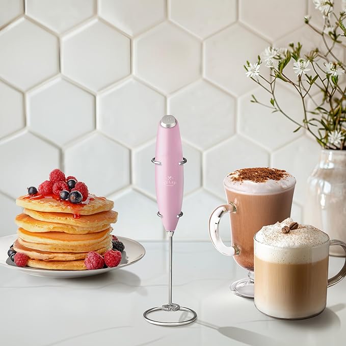 Zulay Powerful Milk Frother (4 Duracell Batteries Included) - Handheld Milk Frother Wand Drink Mixer for Coffee - Powerful Milk Foamer for Cappuccino, Frappe, Matcha & Creamer - Cotton Candy