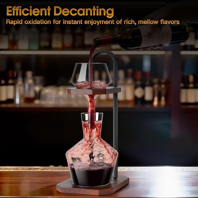 Wine Decanter, High-Efficiency Wine Decanter, Borosilicate Glass Decanter and Funnel, with Solid Wood Base & Stainless Steel Stand, for Home, Bar, Restaurant, Ideal Gift for Wine Lovers