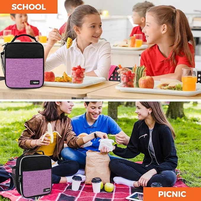 opux Premium Insulated Lunch Box, Soft School Lunch Bag for Girls Kids, Leakproof Small Lunch Pail Women Work, Reusable Compact Cooler Tote Lunchbox for Office Adult, Heather Purple
