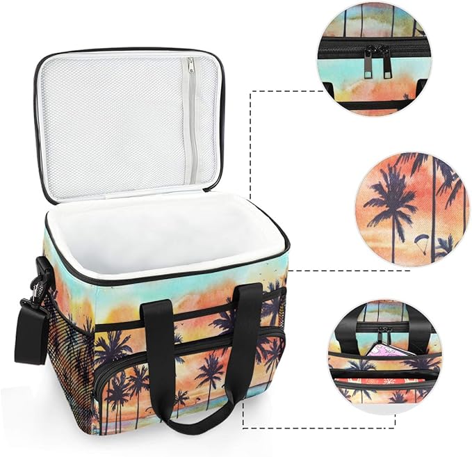 Nander Tropical Seaside Palm Large Lunch Bag Insulated Lunch Box Reusable Soft Cooler Cooling Tote for Adult Men Women, Capacity 24-Can (15L)