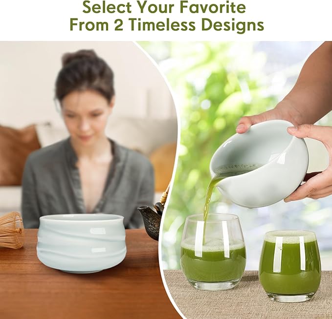 Matcha Whisk Set – Ceramic Matcha Set with Matcha Bowl, Matcha Whisk & Holder, Bamboo Scoop, Tea Towel – 5-Piece Japanese Matcha Kit for Matcha Lovers, Beginners & Gifting (Gray, 20oz)