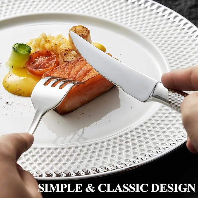 24 Pcs Flatware Set for 6 Persons, Stainless Steel Steak Knife Silverware Set Including Forks and Spoons for Home, Restaurant, Wedding, Party
