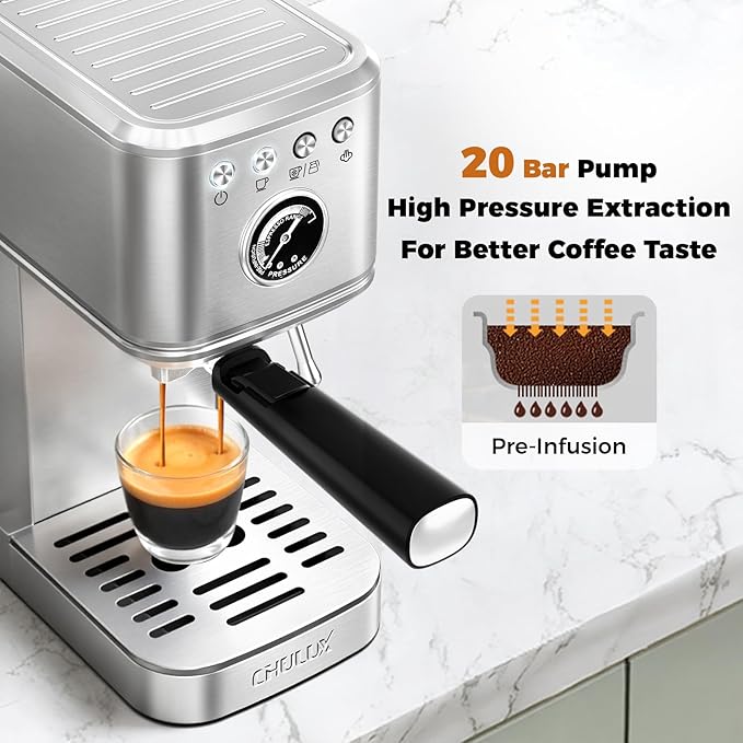 CHULUX Elite Espresso Machine with SUS304 12oz Milk Frothing Pitcher