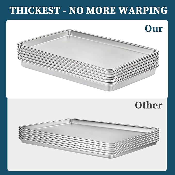 Full Size Commercial Quality Baking Sheet Pan, Bastwe Aluminum Cookie Tray Pan for Oven, Freezer, Bakery, Hotel Restaurant, Thick Steel Rim Prevents Warping (12 Pack, 26 x 18 Inch)
