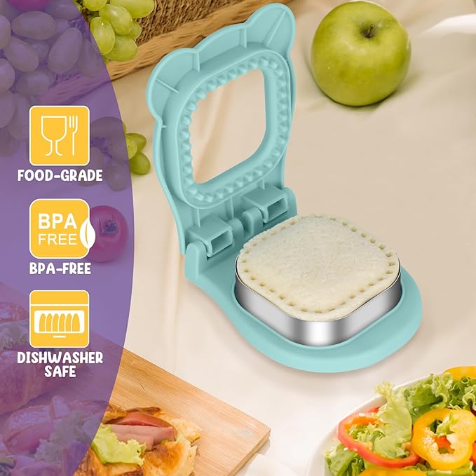 TACGEA Uncrustable Sandwich Cutter Maker, 2 Pack Sandwich Sealer and Cutter -Square and Circle Shape, Light Blue