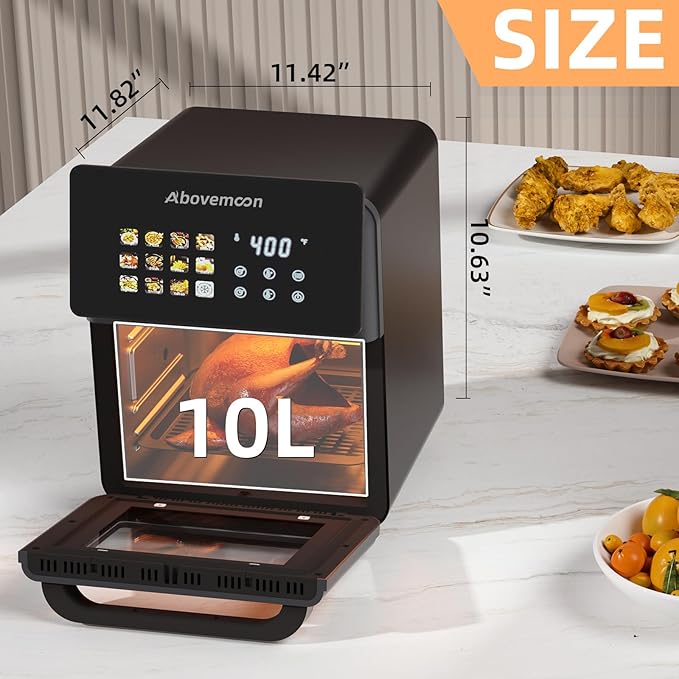 10L Large Xl Pro Air Fryer Oven With Grill Combo For Kitchen Countertop Use,12 in 1 Smart Convection Ovens,AirFryer With Glass View Window,Nonstick Basket,Fryer Liners,Removable Door-Black
