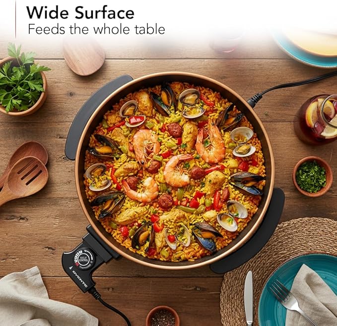 OVENTE 11.5-Inch Electric Skillet & Frying Pan, 1400W Nonstick Cooking Pan with Adjustable Temperature Control, Tempered Glass Lid with Steam Vent, Cool-Touch Handles, Easy-Clean Copper SK11112CO