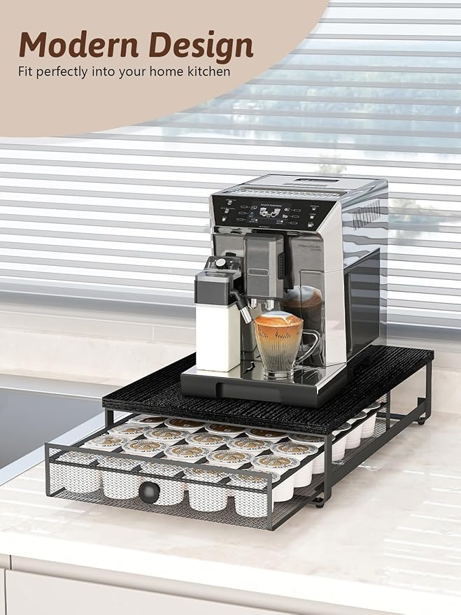 Sedegn Coffee Pod Holder Counter Coffee Vertuo Capsules Storage Organizer with Sliding Drawer Compatible For 35 K-Cup Pods No Assembly Needed Black