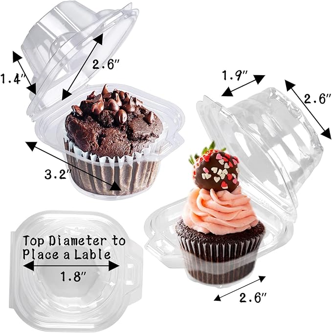 NPLUX 200 Pack Individual Cupcake Containers Plastic Cupcake Boxes Cupcake Holders Stackable Deep Dome Cupcake Carrier