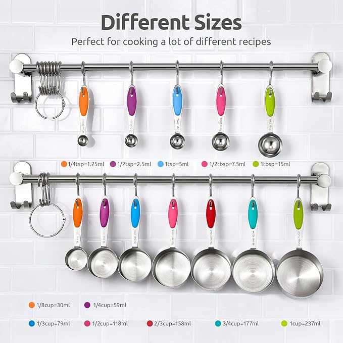U-Taste 18/8 Stainless Steel Measuring Cups and Spoons Set of 12 (Multi) and 600ºF Heat Resistat Silicone Flexible Baking Spoon Spatula & Cooking Scoop Spoonula (Aqua Sky)