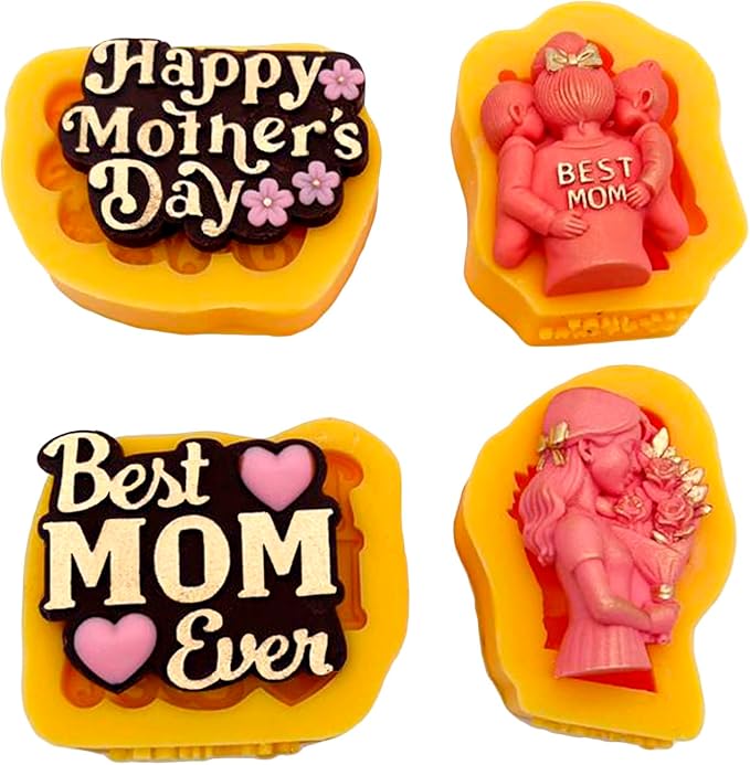 Mother’s Day Silicone Mold Set for Chocolate, Cupcakes & Candles – Best Mom Ever Design, Nonstick Silicone Baking Mold for Repostería, DIY Crafts, Resin & Fondant Mold Set