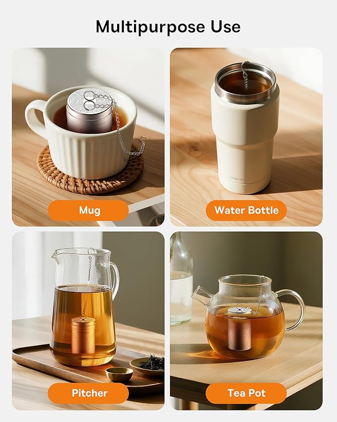 House Again Tea Strainers for Loose Tea, Extra Fine Mesh Tea Infuser, Updated Slim Threaded Lid & 304 Stainless Steel, Tea Ball Filter Bags Diffusers, Loose Leaf Tea Steeper for Brew Spices
