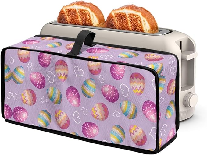 Easter Eggs Toaster Cover 2 Slice Long Slot Pink Toaster Cover with Top Handle Small Appliance Protector Lightweight Dust Protection Bread Kitchen Appliance Covers for Festival