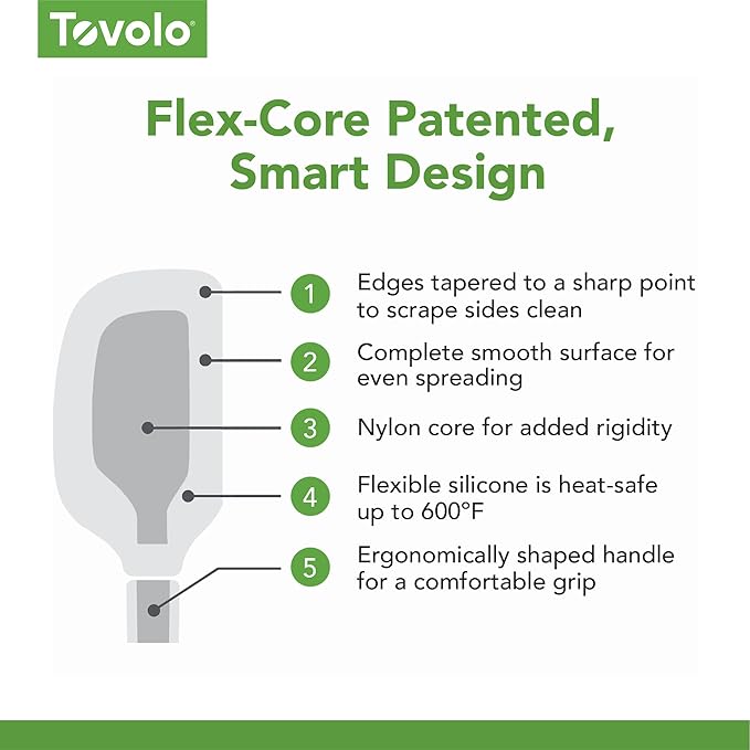 Tovolo Flex Core 5 Piece Silicone Spatula Set Heat Resistant All Silicone Utensils Include Non Stick Spatula Spoonula Jar Scraper, Dishwasher Safe BPA Free Spatulas for Baking Mixing, Apricot Orange